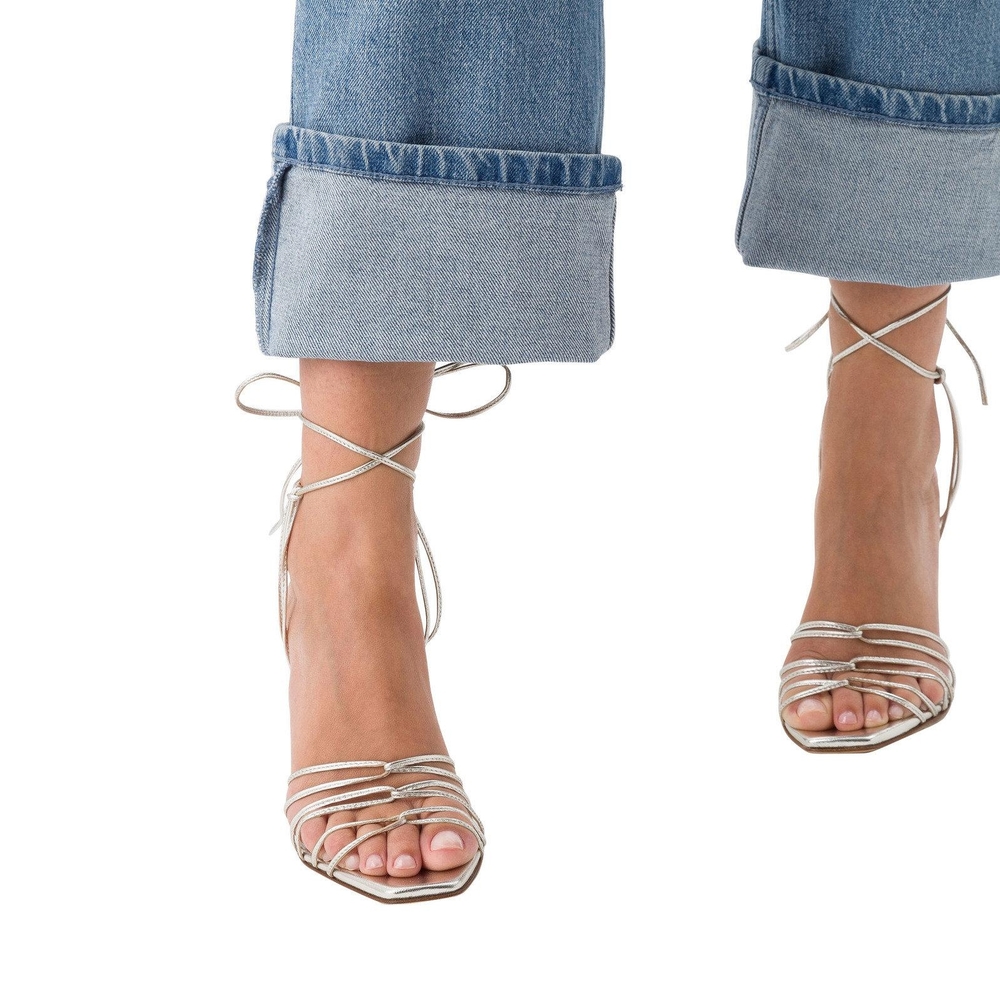AEYDE SILVER STRAPPY HEELS NWT